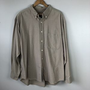 Eddie Bauer Button Down Shirt Mens L Tan Checkered Long Sleeve Pocket Outdoor